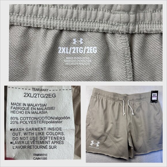 Under Armour Mens Sportstyle Cotton Logo Shorts Khaki Beige 2XL NWT Gym Training - Picture 7 of 8